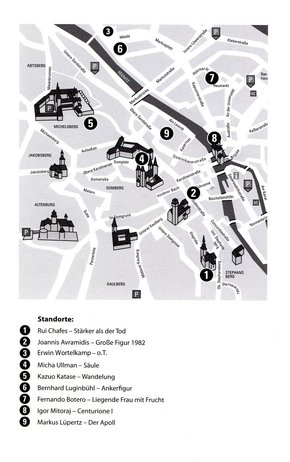 Eine Karte zum Skulpturenweg gibt Auskunft über die aktuellen Standorte der Plastiken und Skulpturen